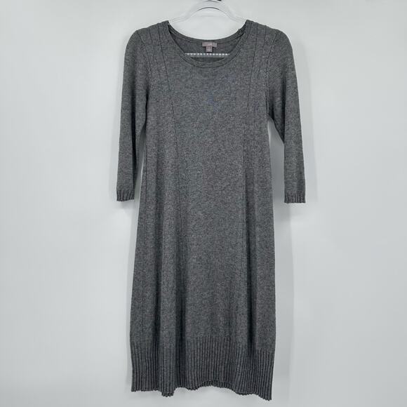 J Jill Grey Wool-Blend Ribbed Hem Sweater Dress Gray Knit Midi Womens Size S - Picture 3 of 12
